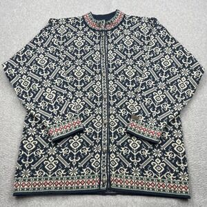 Dale of Norway Cardigan Sweater Womens Large Nordic Fair Isle Pewter Button Wool